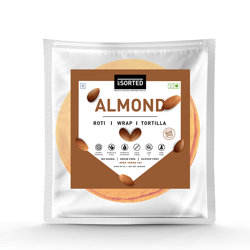 Tortilla | Almond Roti – Wrap - Vegan, Gluten Free, No Maida, Keto Friendly, Diabetic Friendly &amp; No Additives – Get Sorted – Pack Of 5
