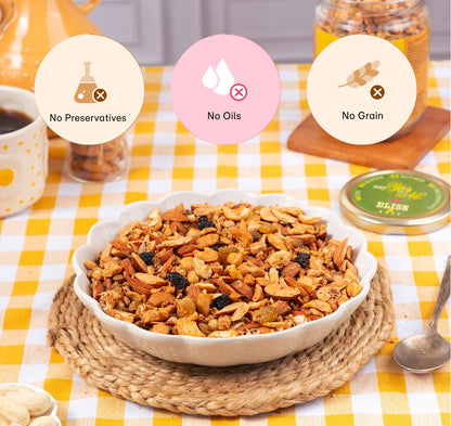 Granola | Almond Makhana Granola With Dates - Plant Based Whole Food - Oil Free, No Added Preservatives, Lactose Free &amp; Diabetic Friendly - Bliss Box Foods - 250gm