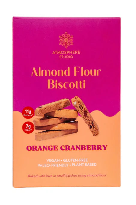 Biscotti | Almond Flour Biscotti (Orange Cranberry) - Baked With Using Almond Flour - 11g Protein - Plant Based - Vegan, Gluten Free, Dairy Free, No Added Sugar & Paleo Friendly - Atmosphere - 120gm