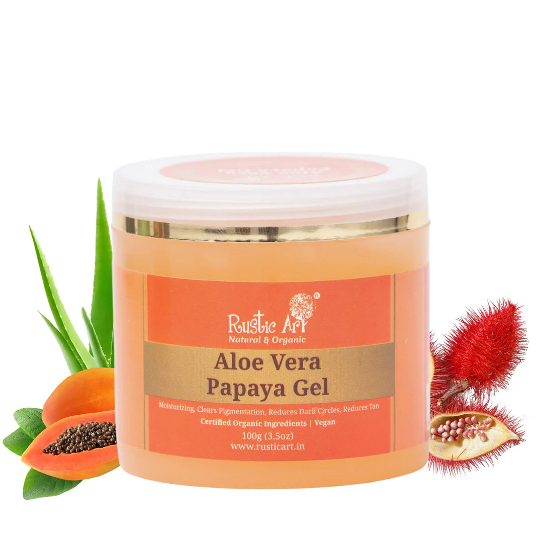 Aloe Vera Papaya Gel - Certified Organic Ingredients - Vegan - Rustic Art - 100gm