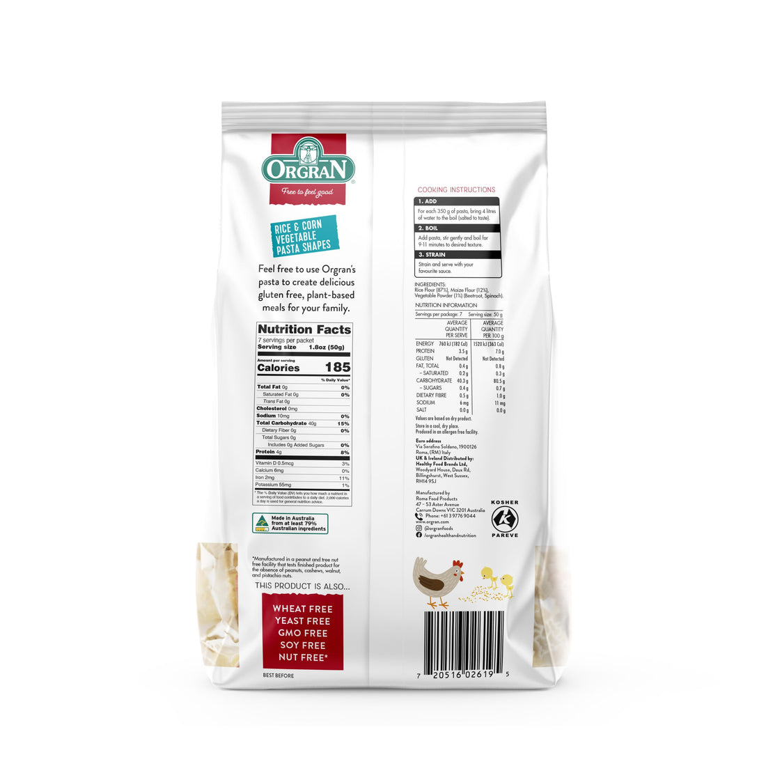 Animal Pasta | Rice &amp;amp; Corn Vegetable - Vegan, Gluten Free, Egg Free, Milk Free, Wheat Free, No Artificial Color And Flavor &amp;amp; No Added Preservatives - Orgran - 350gm