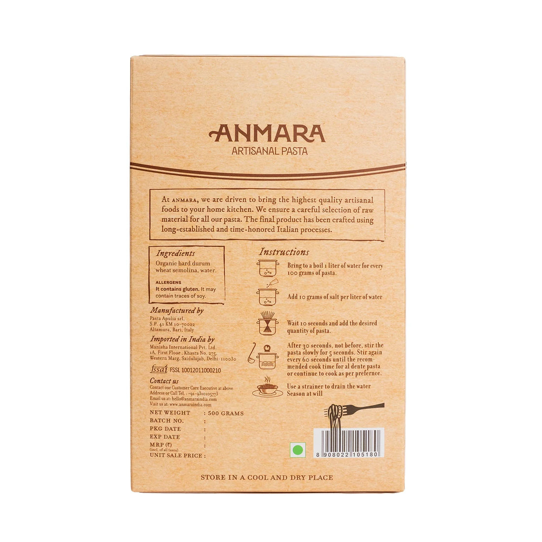 Pasta | Lumaconi Hard Durum Wheat Pasta - Organic - Italy - Anmara – 500gm