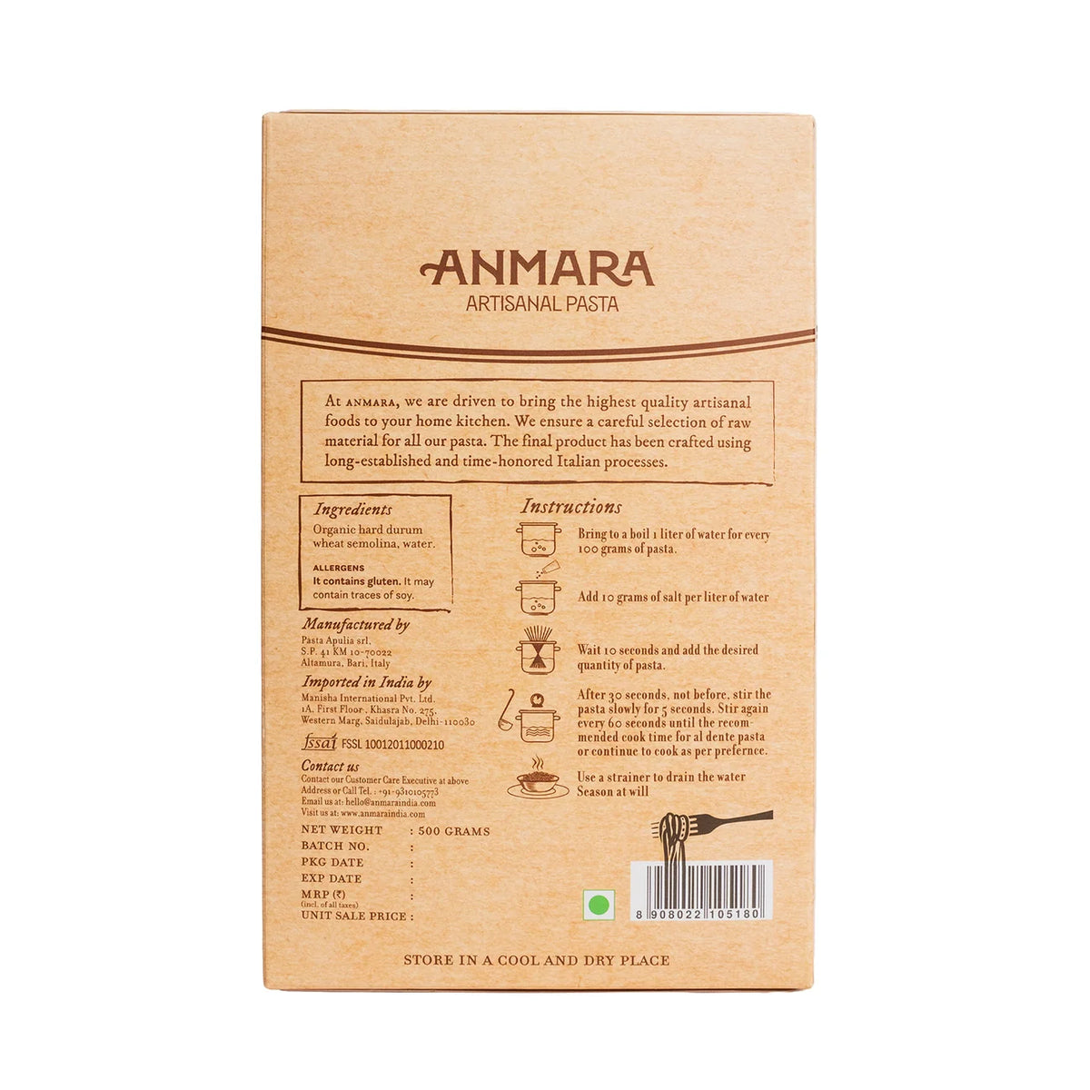 Pasta | Lumaconi Hard Durum Wheat Pasta - Organic - Italy - Anmara – 500gm