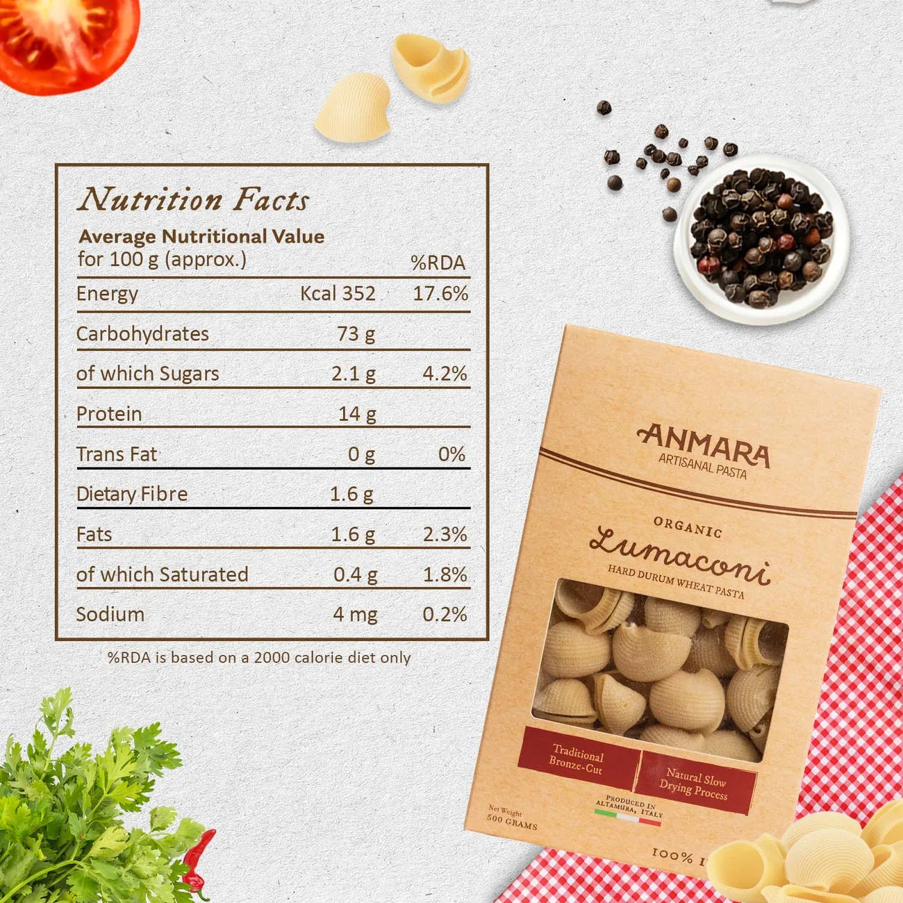 Pasta | Lumaconi Hard Durum Wheat Pasta - Organic - Italy - Anmara – 500gm