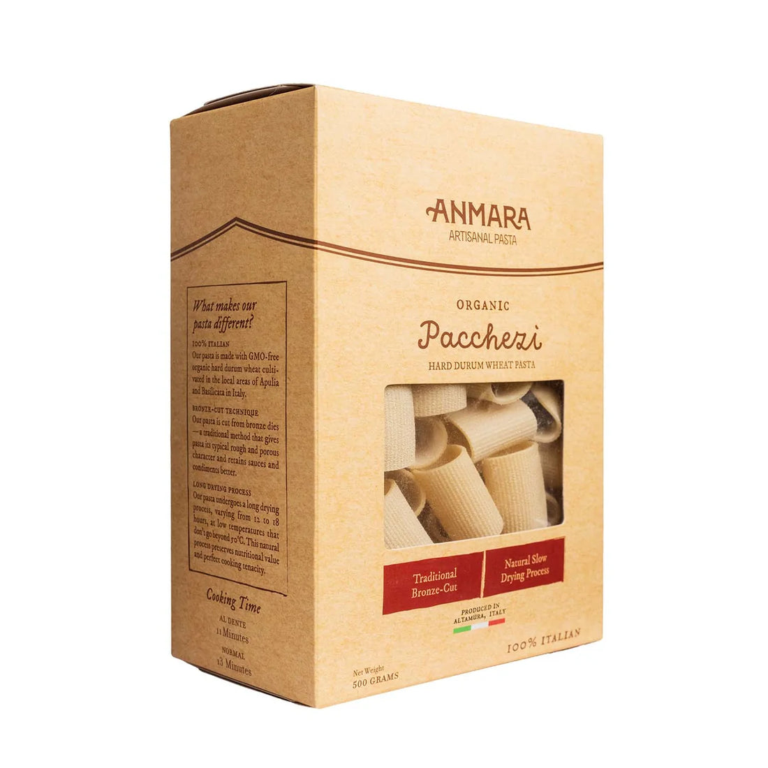 Pasta | Paccheri Rigate Pasta- Organic Artisanal Premium Ridged Hard Durum Wheat Pasta - Anmara - 500gm