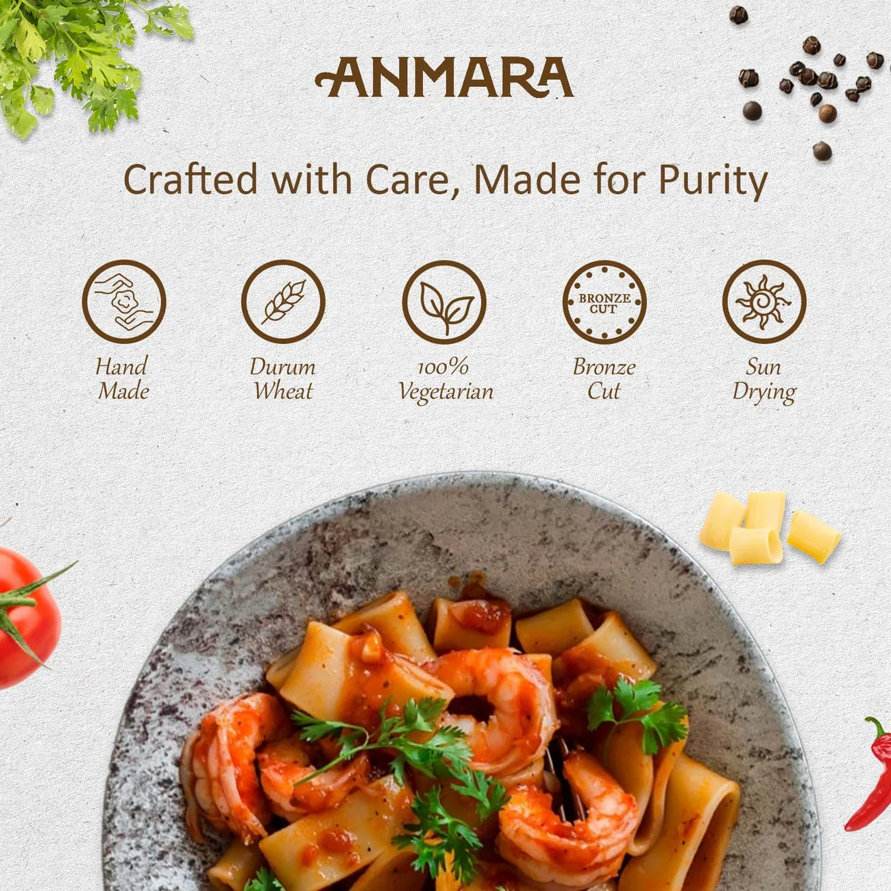 Pasta | Paccheri Rigate Pasta- Organic Artisanal Premium Ridged Hard Durum Wheat Pasta - Anmara - 500gm