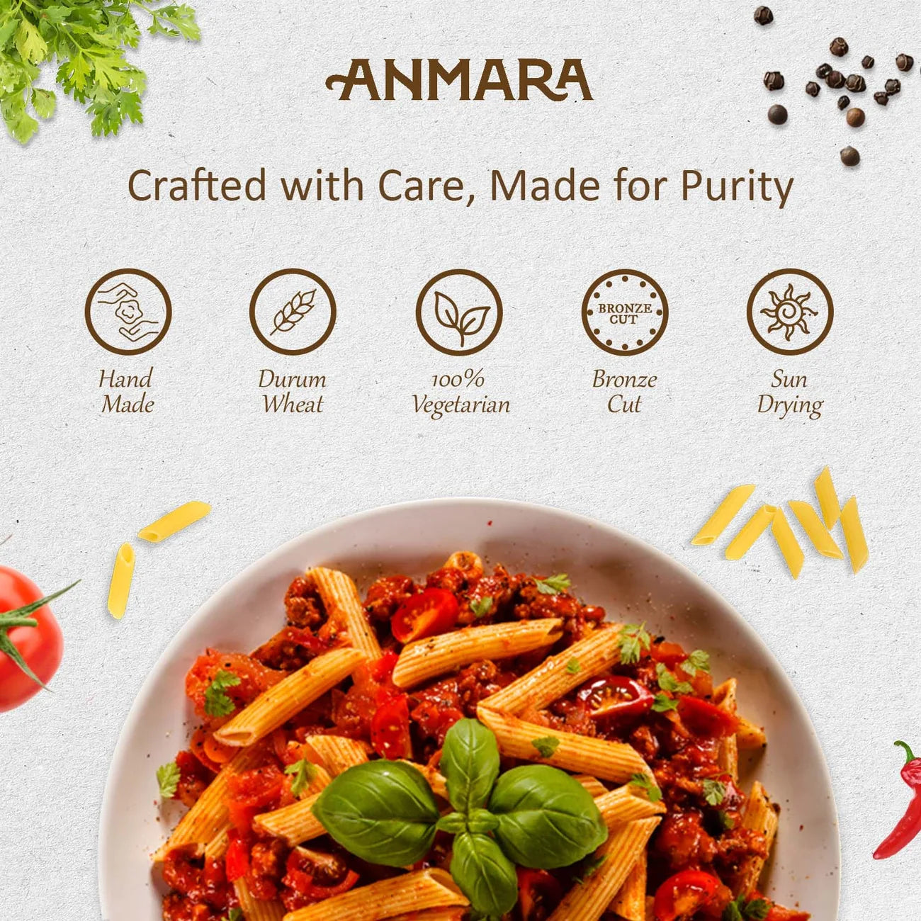 Pasta | Penne Rigate (Hard Durum Wheat Pasta) - 100% Italian - Anmara – 500gm