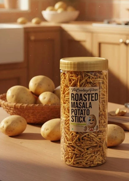 Potato Sticx | Roasted Masala Potato Sticx (Salli) - Made With Sun Dried Potatoes  -  No Onion, No Garlic-No Palm Oil, No Msg &amp; Preservatives Free – The Cow Boys Farm - 230gm