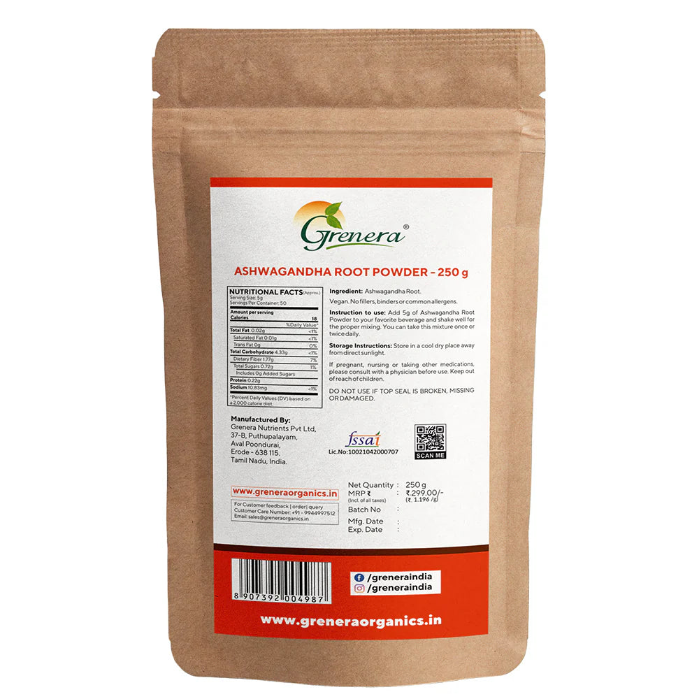 Powder | Ashwagandha Root Powder-No Additives, Preservatives, or Artificial Colours – Grenera – 100gm