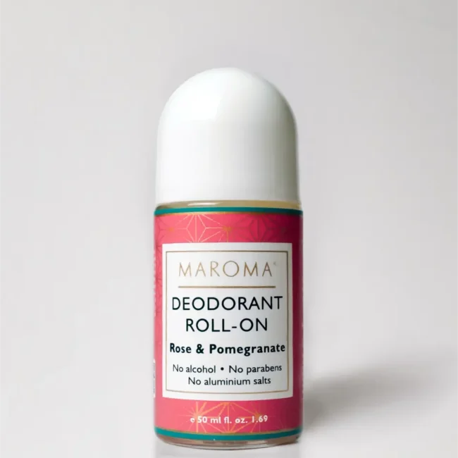 Roll On | Rose and Pomegranate Deodorant - Vegan - Dry &amp; Dehydrated Skin, Sensitive Skin, Tired or Stressed Skin-No Alcohol, No Parabens, No Aluminium Salts - Maroma - 50ml