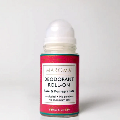 Roll On | Rose and Pomegranate Deodorant - Vegan - Dry &amp; Dehydrated Skin, Sensitive Skin, Tired or Stressed Skin-No Alcohol, No Parabens, No Aluminium Salts - Maroma - 50ml