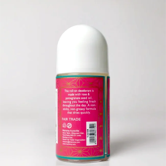 Roll On | Rose and Pomegranate Deodorant - Vegan - Dry &amp; Dehydrated Skin, Sensitive Skin, Tired or Stressed Skin-No Alcohol, No Parabens, No Aluminium Salts - Maroma - 50ml