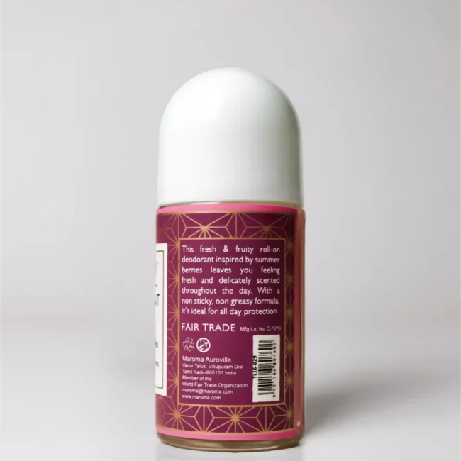 Roll On | Summer Berries Deodorant - Vegan -Dry &amp; Dehydrated Skin, Normal Skin -No Alcohol, No Parabens, No Aluminium Salts - Maroma - 50ml