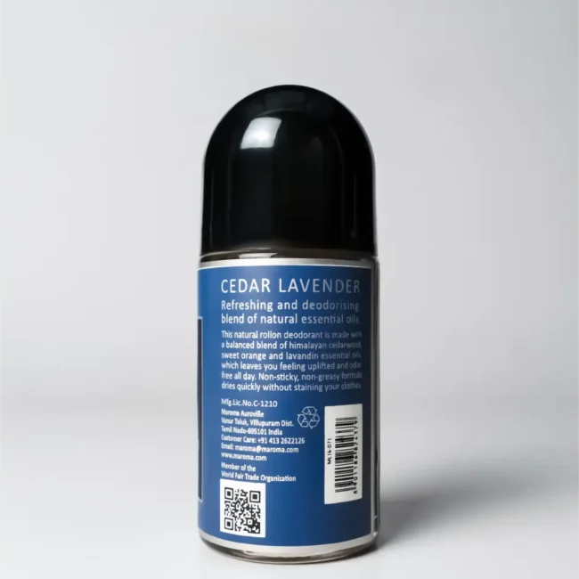 Roll On | Cedar Lavender Men’s Deodorant - Vegan - Normal Skin, Dry Skin, Combination Skin, Sensitive Skin-Cruelty Free- Maroma - 50ml