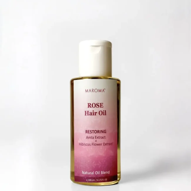 Hair Oil | Rose Hair Oil with Restoring Amla Extract and Hibiscus Flower Extract - Natural Oil Blend,  Vegan -Restores hair, Softens texture, Floral scent-Dehydrated Hair, Frizz Control, Hair Strengthening - Growth, Shine  - Maroma - 100ml