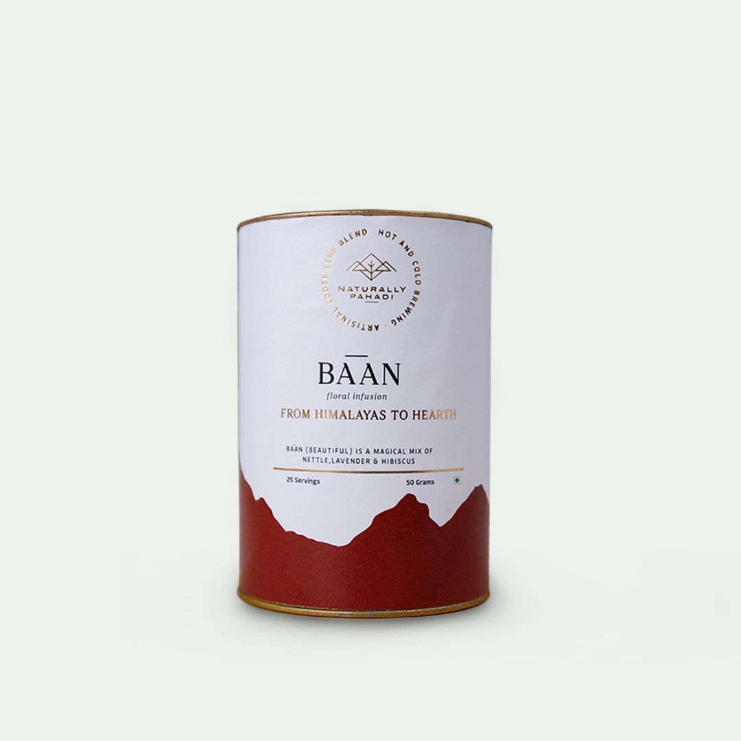 Tea | Baan - Floral Herbal Tea (A Perfect Blend Of Nettle Lavender & Hibiscus) - Promotes Digestion Reduce Anxiety And Simulates Mind - Naturally Grown - Sugar Free, Caffeine Free & Chemical Free - Naturally Pahadi - 50gm