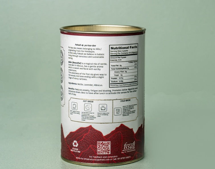 Tea | Baan - Floral Herbal Tea (A Perfect Blend Of Nettle Lavender &amp; Hibiscus) - Promotes Digestion Reduce Anxiety And Simulates Mind - Naturally Grown - Sugar Free, Caffeine Free &amp; Chemical Free - Naturally Pahadi - 30gm