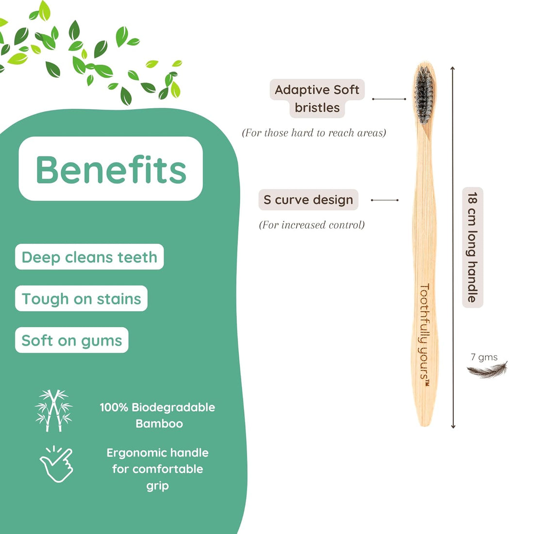 Toothbrush | Bamboo Toothbrush - Deep Cleans Teeth - Tough On Stains - Soft On Gums - Eco Friendly - Vegan - Toothfully Yours - Pack Of 4 Pack of 4 Adult Toothbrushes