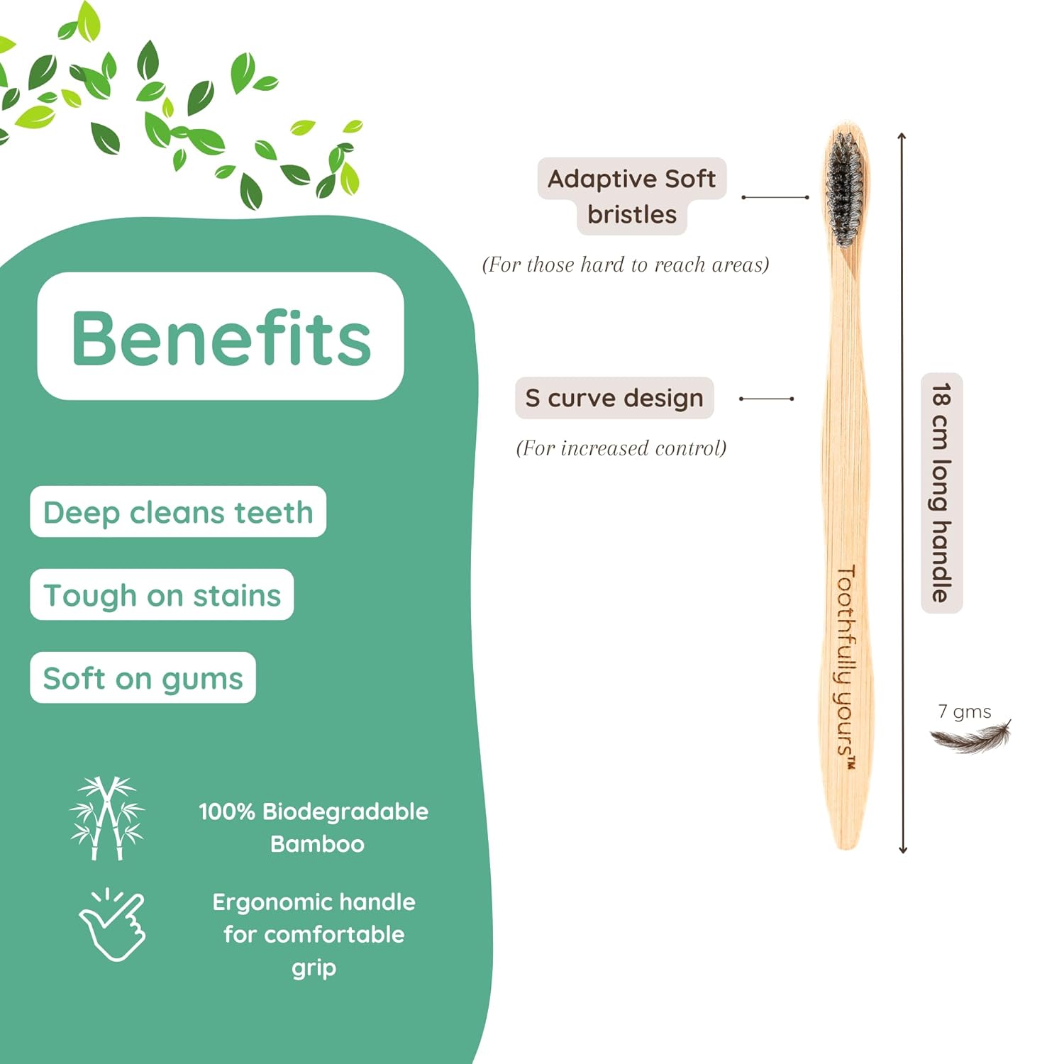 Toothbrush | Bamboo Toothbrush - Deep Cleans Teeth - Tough On Stains - Soft On Gums - Eco Friendly - Vegan - Toothfully Yours - Pack Of 4 Pack of 4 Adult Toothbrushes