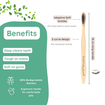 Toothbrush | Bamboo Toothbrush - Deep Cleans Teeth - Tough On Stains - Soft On Gums - Eco Friendly - Vegan - Toothfully Yours - Pack Of 4 Pack of 4 Adult Toothbrushes