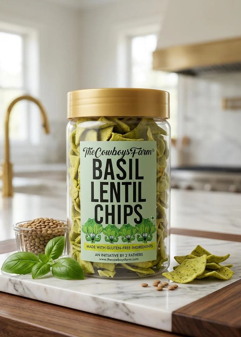 Chips | Basil Lentil Chips  - Gluten Free, No Palm Oil &amp; No Added Preservatives - The Cow Boys Farm – 160gm