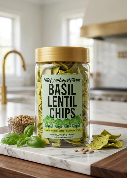 Chips | Basil Lentil Chips  - Gluten Free, No Palm Oil &amp; No Added Preservatives - The Cow Boys Farm – 160gm