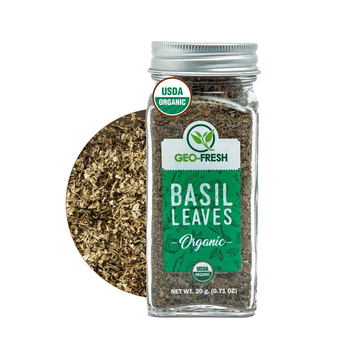Basil Leaves | USDA Organic- 100% Organic &amp; Premium Quality - Geo-Fresh – 70gm