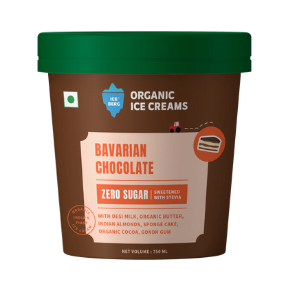 Ice Cream | Bavarian Chocolate Ice Cream (Zero Sugar, Sweetened with Stevia ) - Made From Desi Milk , Gondh Gum, Organic Butter, Nutty Vanilla, Bavarian Chocolate  - Churned with authentic &amp; Real Ingredients - Iceberg Organic Ice Cream - 750ml