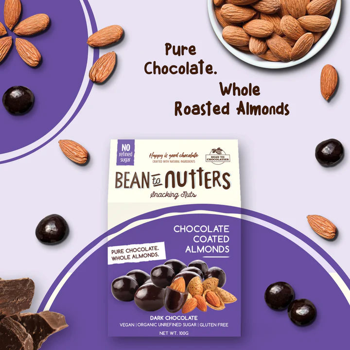 Bean To Nutters - Chocolate Coated Almond - Vegan, Gluten Free &amp; Unrefined Sugar – Pink Harvest – 100gm