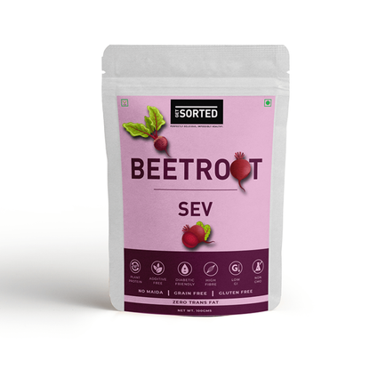 Namkeen | Beetroot Sev - Gluten Free, Plant Protein, High Fibre, Low GI, No Maida Diabetic Friendly &amp;amp; Grain Free - Get Sorted - 100gm