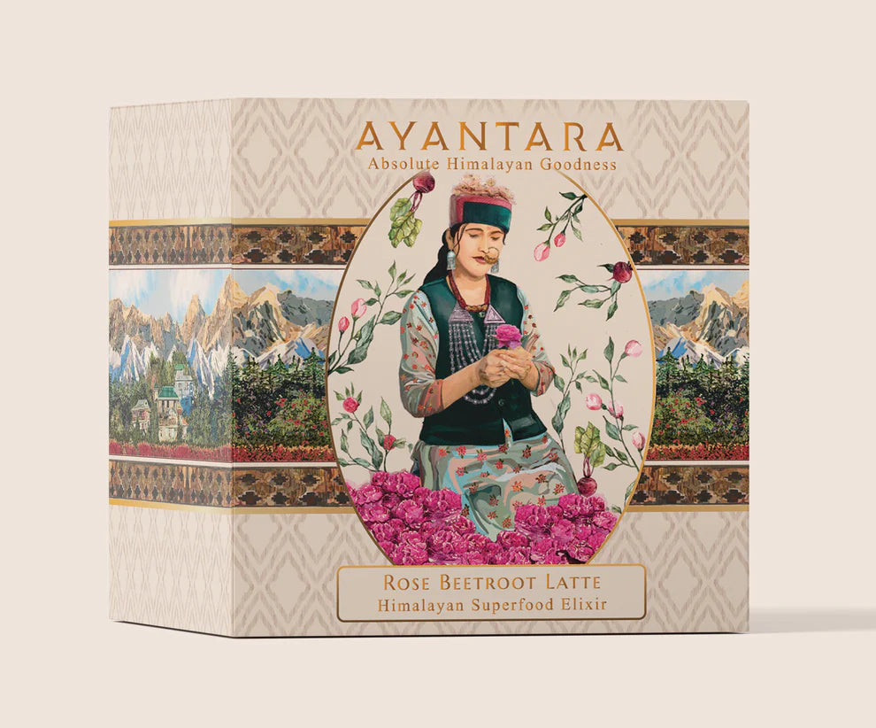 Latte Mix | Rose Beetroot Mix / Latte - Naturally Sweetened Using Dates - Enhances Sleep & Digestion - No Added Preservatives, Additives, Artificial Flavours & No Added Sugar - Ayantara - 16 Sachets X 4gm