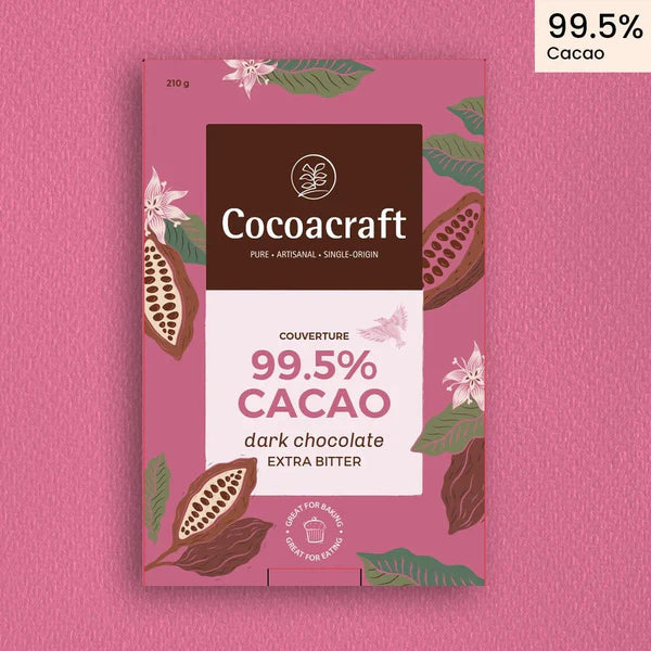 Dark Chocolate | 99.5% Extra Bitter Dark Chocolate Couverture - Vegan, Gluten Free, Sugar Free, Keto Friendly, High Protein, Low Fat, Low Calorie, Lactose Free & Nut Free - Cocoacraft - 210gm