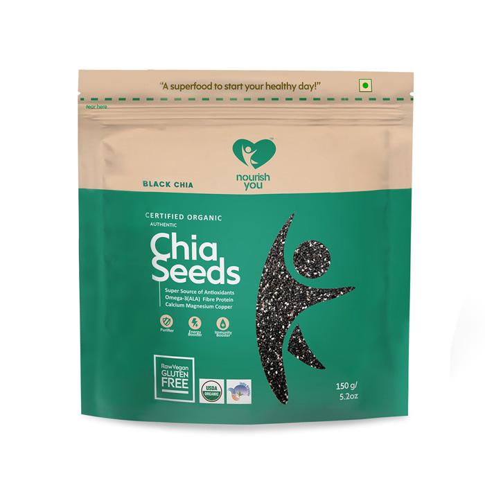 Black Chia Seeds - Raw - USDA Organic - Vegan & Gluten Free - Nourish You - 150gm