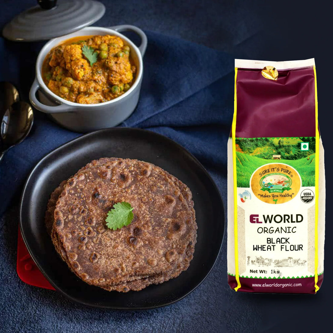 Flour | Black Wheat Flour - USDA Organic - Non GMO - Elworld Organic - 1000gm