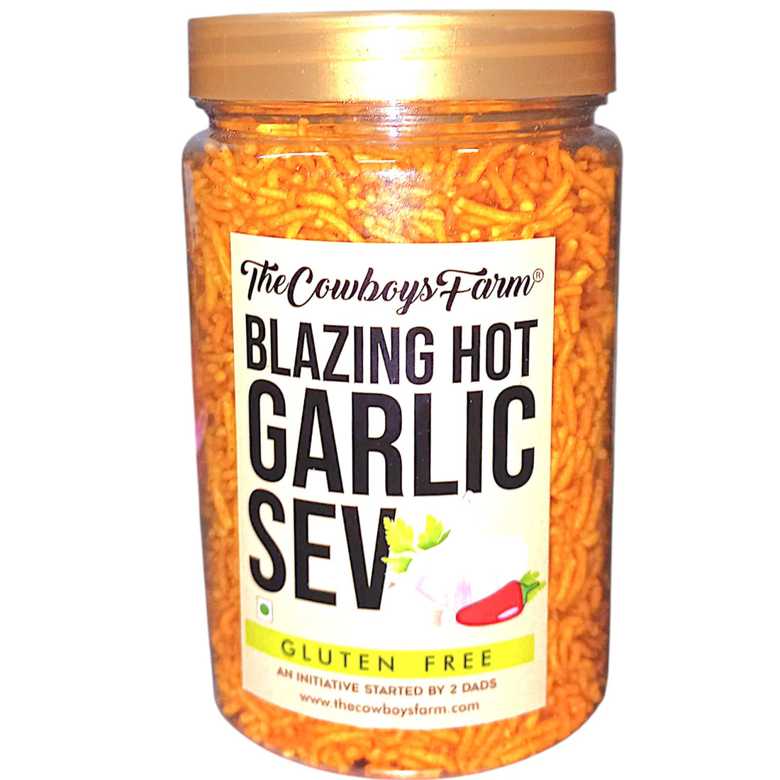 Sev | Blazing Hot Garlic Sev - Gluten Free, No Wheat, Maida, Refined Sugar, Trans Fat, Palm Oil, No Artificial Color, Flavor &amp; Preservatives - The Cow boys Farm - 200gm