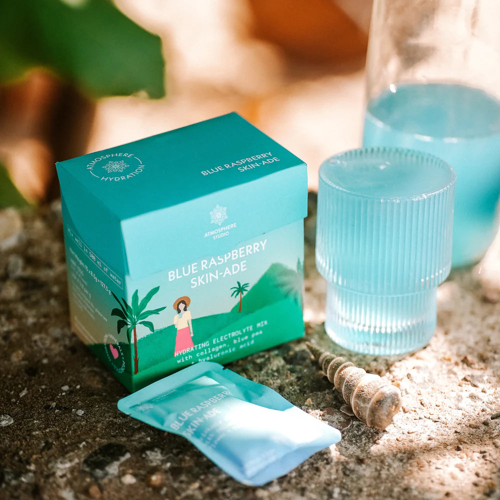 Electrolyte Powder | Blue Raspberry Skin-Ade - Hydrating Electrolyte Mix (With Collagen, Blue Pea + Hyaluronic Acid) - For Adults - No Added Sugar – Atmosphere – 127.5g