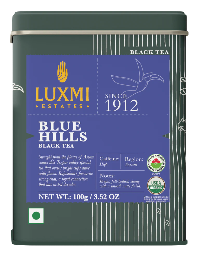 Tea | Blue Hills (Black Tea ) - Jodhpur Black Organic Tea Blend-USDA Organic -Organic Assam Tea – Luxmi Estates – 100gm