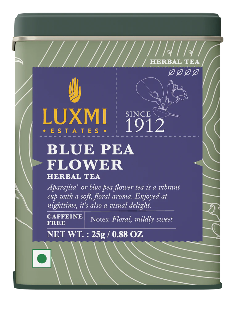 Herbal Tea | Blue Pea Flower Herbal Tea - Caffeine Free  – Sweet, Smooth, Aromatic - USDA Organic – Luxmi Estates – 25gm