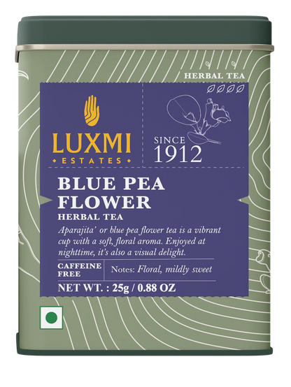 Herbal Tea | Blue Pea Flower Herbal Tea - Caffeine Free  – Sweet, Smooth, Aromatic - USDA Organic – Luxmi Estates – 25gm