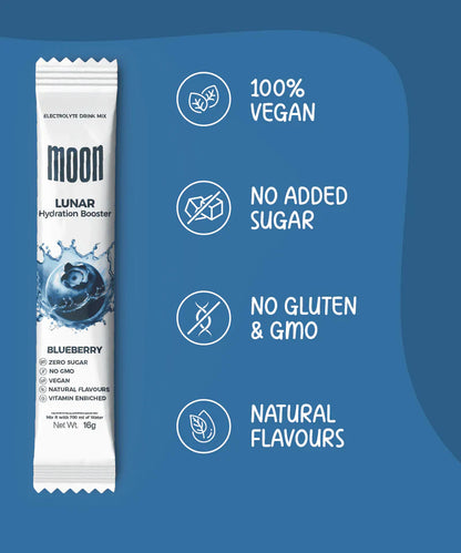 Electrolyte Drink | Lunar Hydration Booster - Blueberry Flavour - Vegan, Gluten Free, Non GMO &amp; No Added Sugar - Moon - 16gm