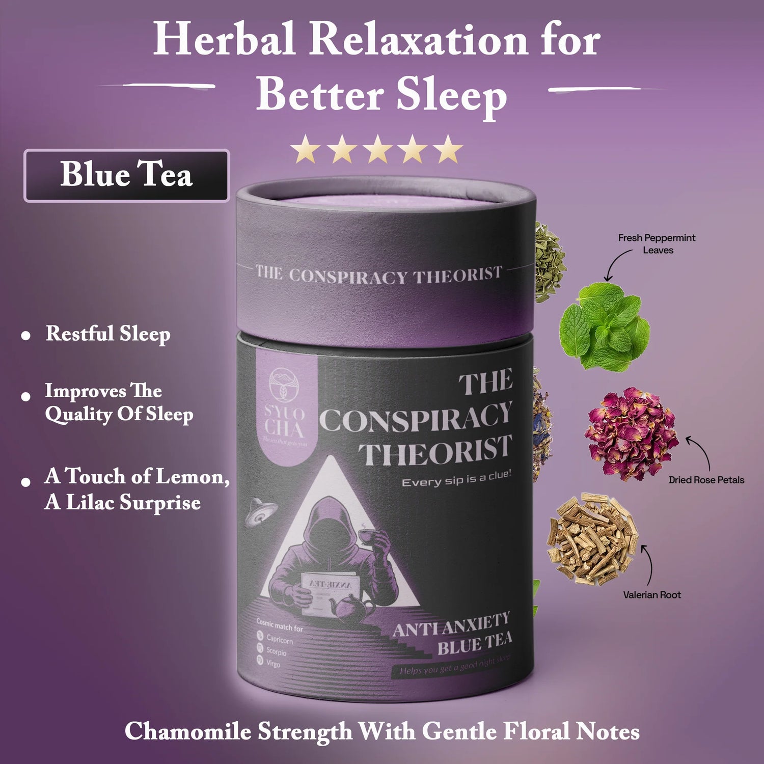 Tea |The Conspiracy Theorist  (Blue Tea with Chamomile for Better Sleep) -No Side Effects-No Artificial Coloring- No Added Preservatives - Syuo Cha - 30gm