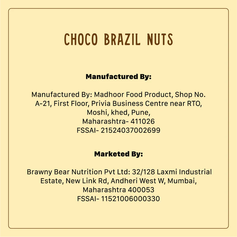 Nuts | Chocolate Brazil Nuts - 55% Date-Sweetened Dark Chocolate –No Added Sugar , No refined Sugar, No Fillers – Brawny Bear – 25gm