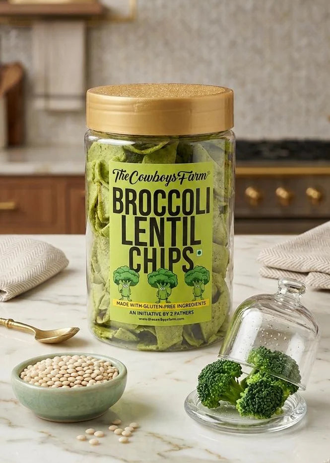Chips | Broccoli Lentil Chips  - Gluten Free, No Palm Oil &amp; No Added Preservatives - The Cow Boys Farm – 140gm