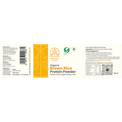 Protein Powder | Brown Rice Protein Powder - Unflavoured - Organic - Vegan, Gluten Free &amp; Dairy Free - Sattvic Food - 200gm