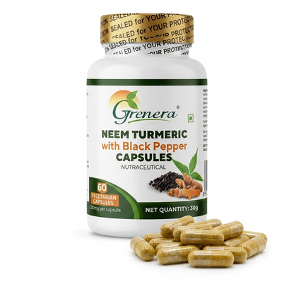Capsules | Neem Turmeric With Black Pepper Capsules (500mg ) - Vegan, Gluten Free, Non Gmo, Preservatives Free &amp;amp; No Additives - Grenera – 60 Capsules