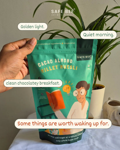 Muesli | Cacao Almond Ragi Millet Muesli -Gluten Free - Whole Date -Sweetened &amp; No Added Sugar, No Emulsifiers , No Added Preservatives - Safe Bee - 250gm