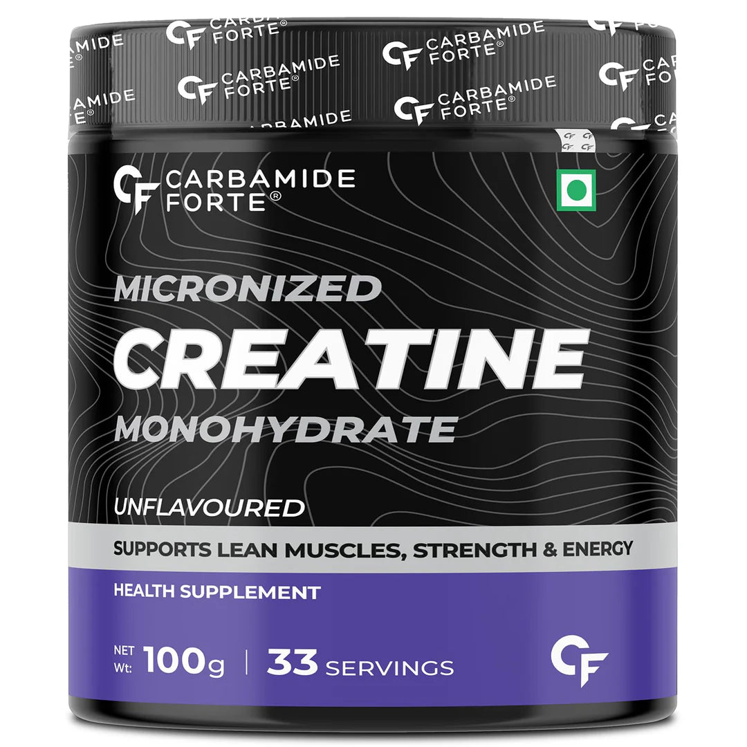 Creatine | Micronized Creatine Monohydrate (Unflavoured) - Supports Lean Muscles, Strength &amp; Energy - Carbamide Forte - 33 Servings - 100gm