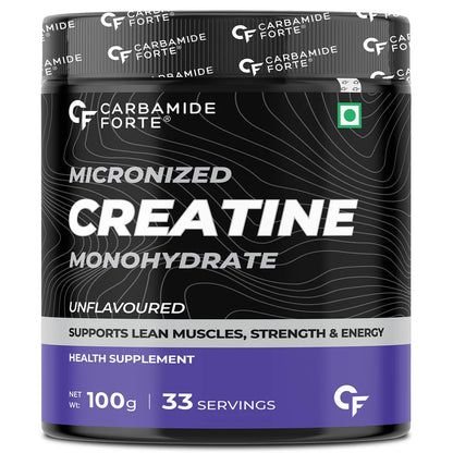 Creatine | Micronized Creatine Monohydrate (Unflavoured) - Supports Lean Muscles, Strength &amp; Energy - Carbamide Forte - 33 Servings - 100gm
