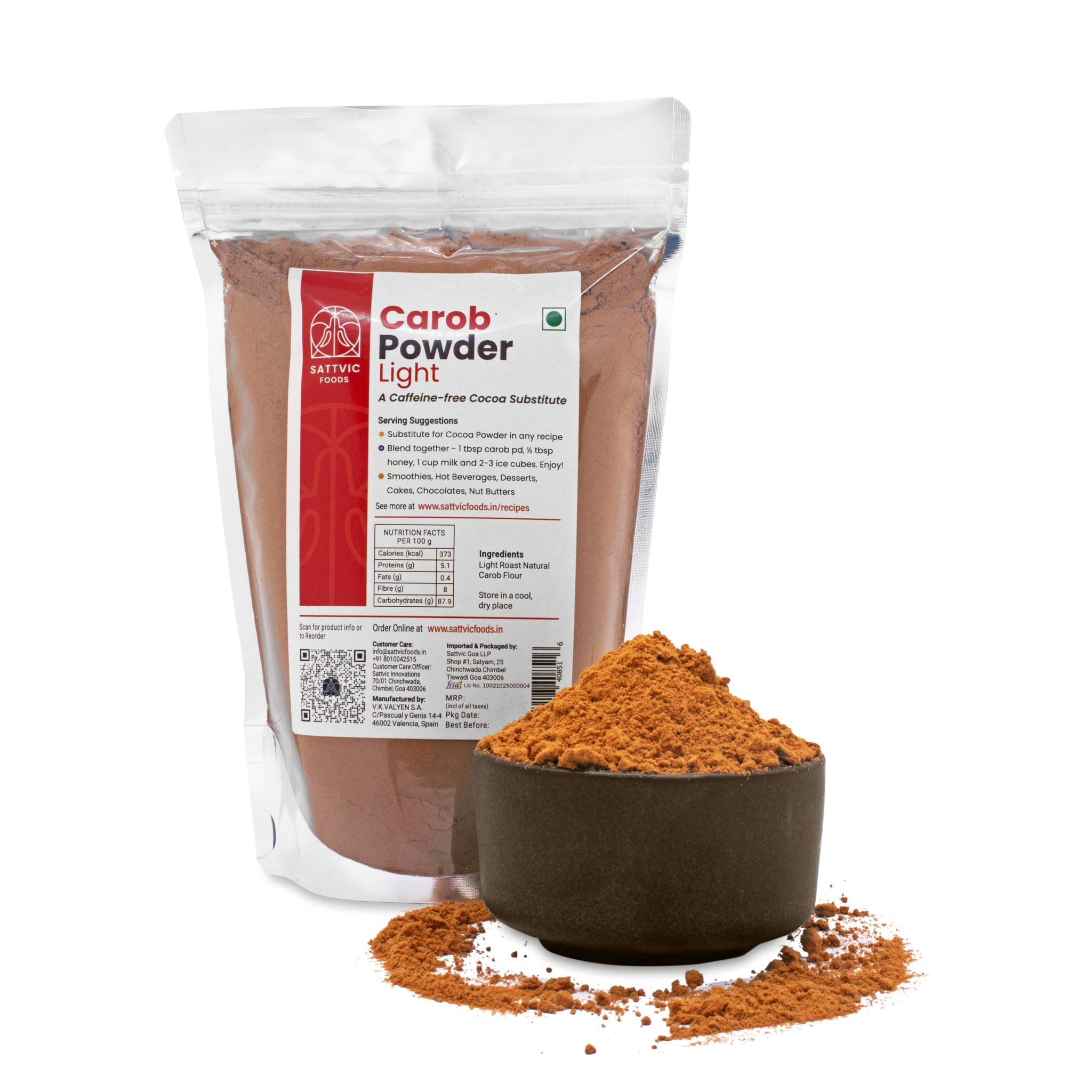 Carob Powder | Light - Caffeine Free - Sattvic Foods - 250gm