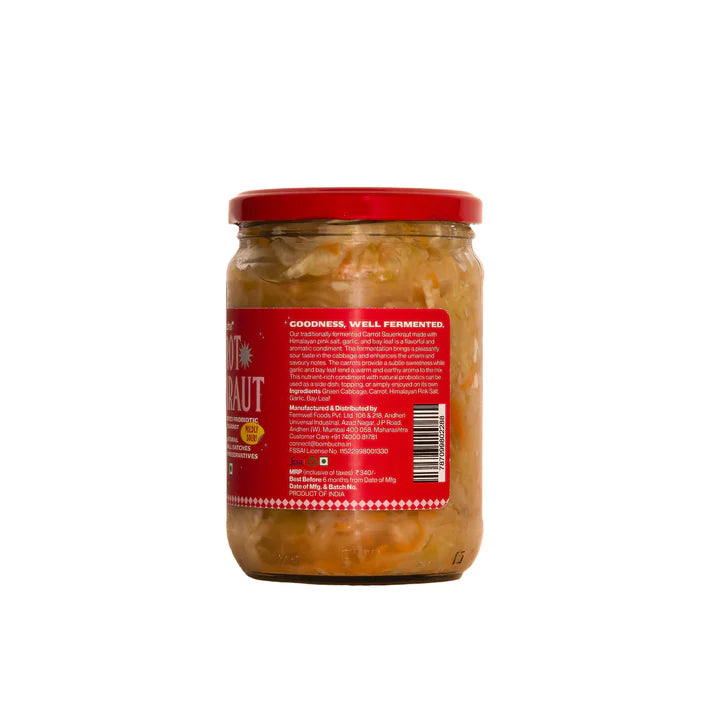 Carrot Sauerkraut | Traditionally Fermented Probiotic Cabbage - With Carrot - Raw - Real - Natural - Vegan, No Added Vinegar &amp;amp; No Added Preservatives - Bombucha - 450gm